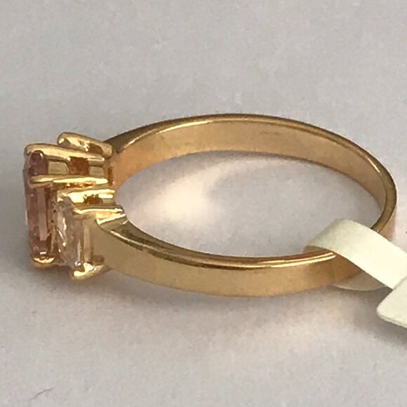 Peach Cubic Zirconia Solitaire Ring Dainty Yellow Gold Plated Size 10 Faux Topaz - Picture 9 of 11